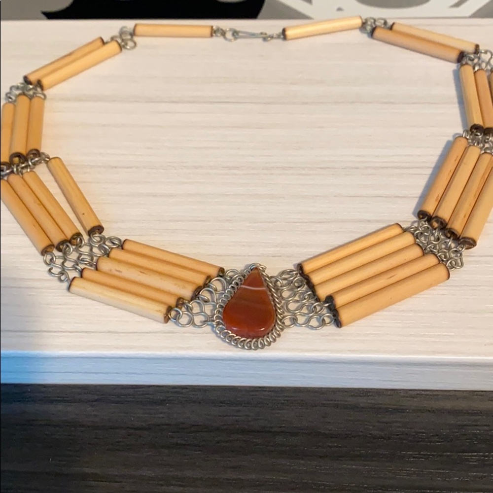 Boho 1990's chocker wood beaded necklace